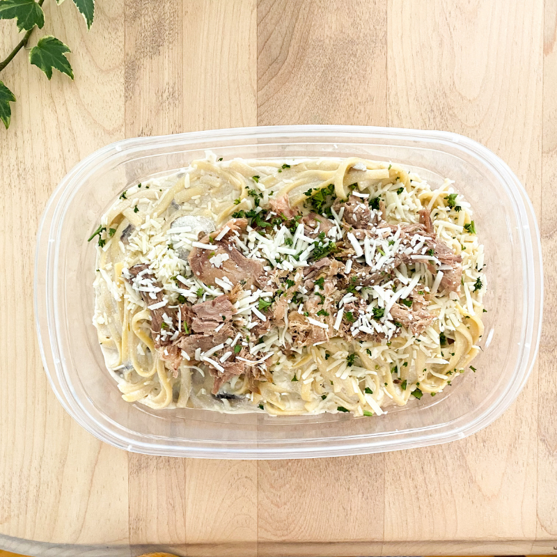 Linguines au boeuf, champignons et vin rouge