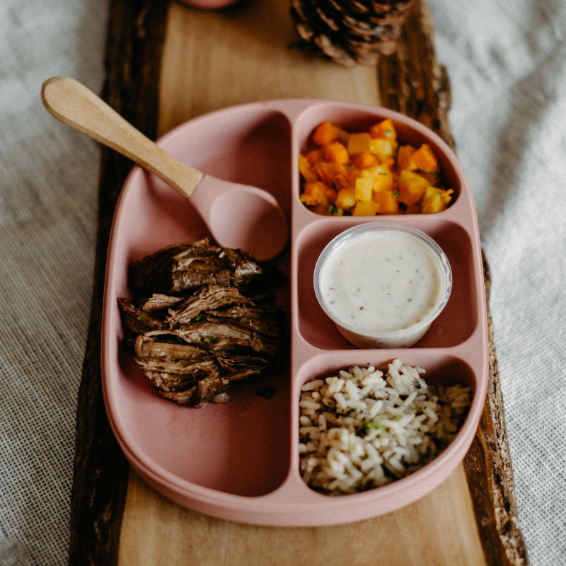 Riz crémeux au maïs, jambon braisé et légumes grillés
