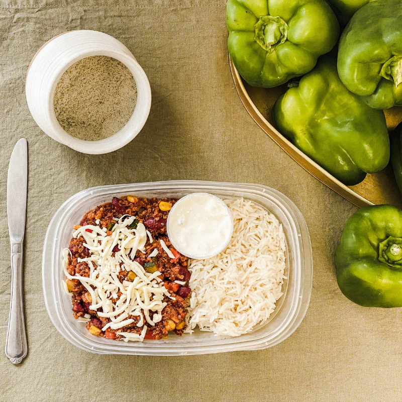 Chili con carne et pain pita