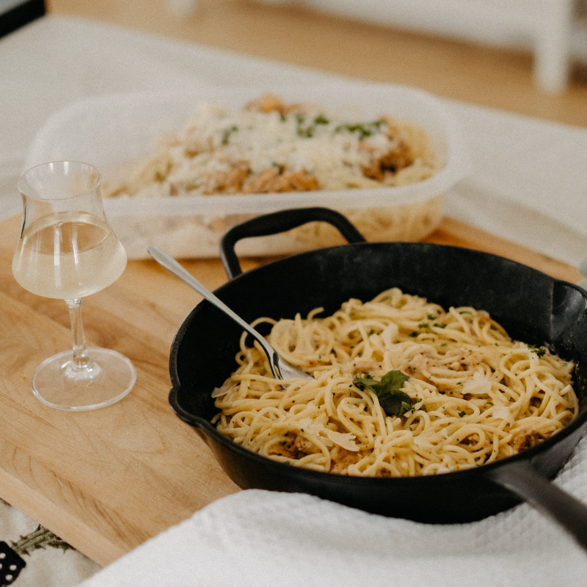Spaghetti porc braisé &amp; cheddar fumé
