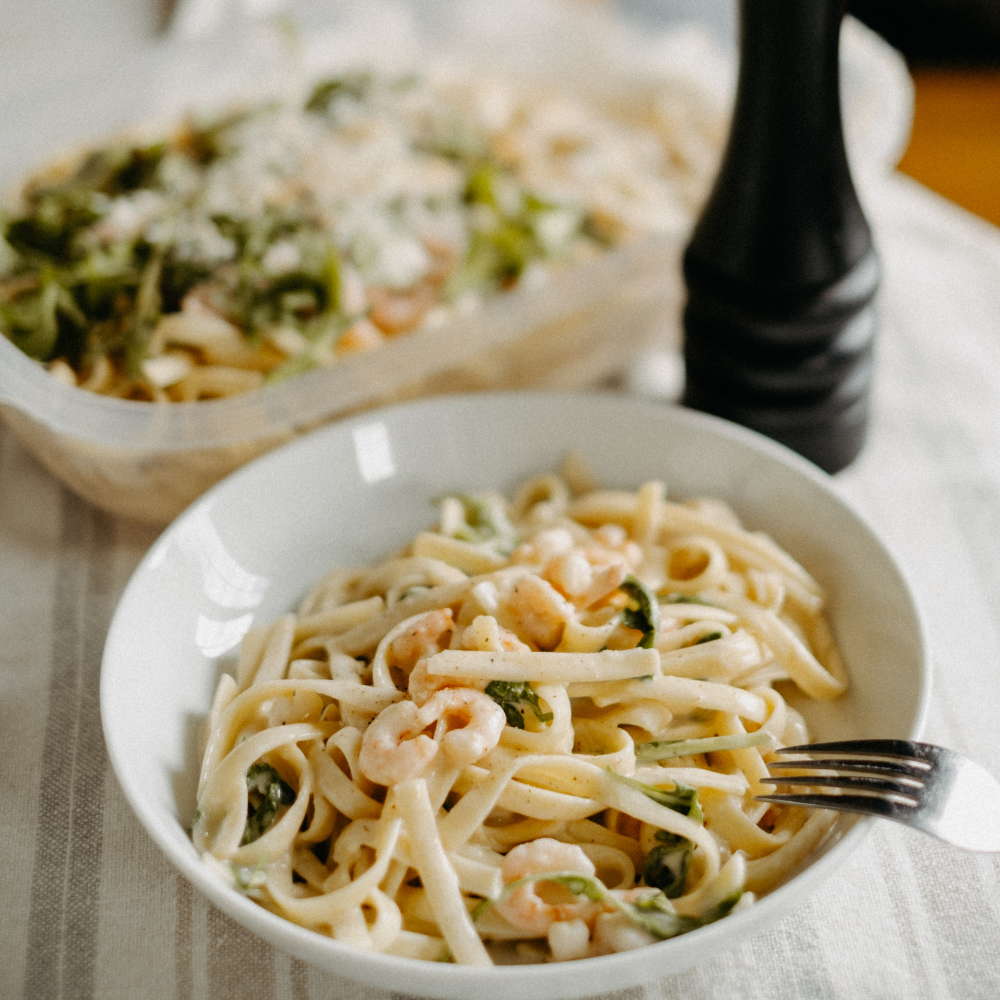 Linguines sauce rosée aux crevettes et aux pétoncles