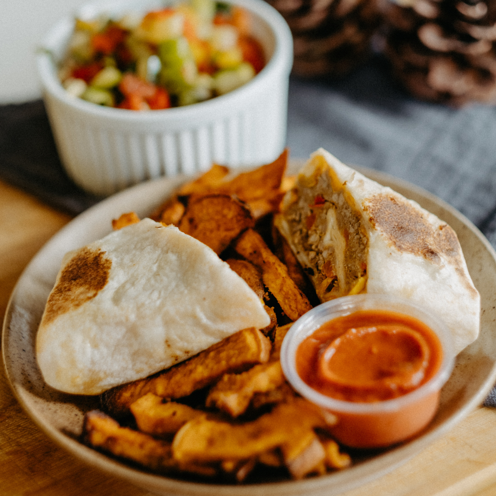 Enchiladas de bœuf et de porc, patates douces rôties