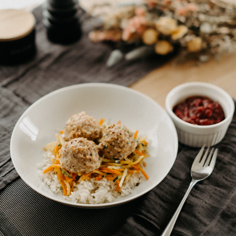 Boulettes de dinde, quinoa &amp; érable
